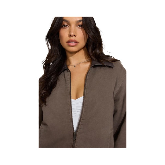 Garage Zip Front Twill Worker Jacket Brown NWT Size S - Picture 2 of 11